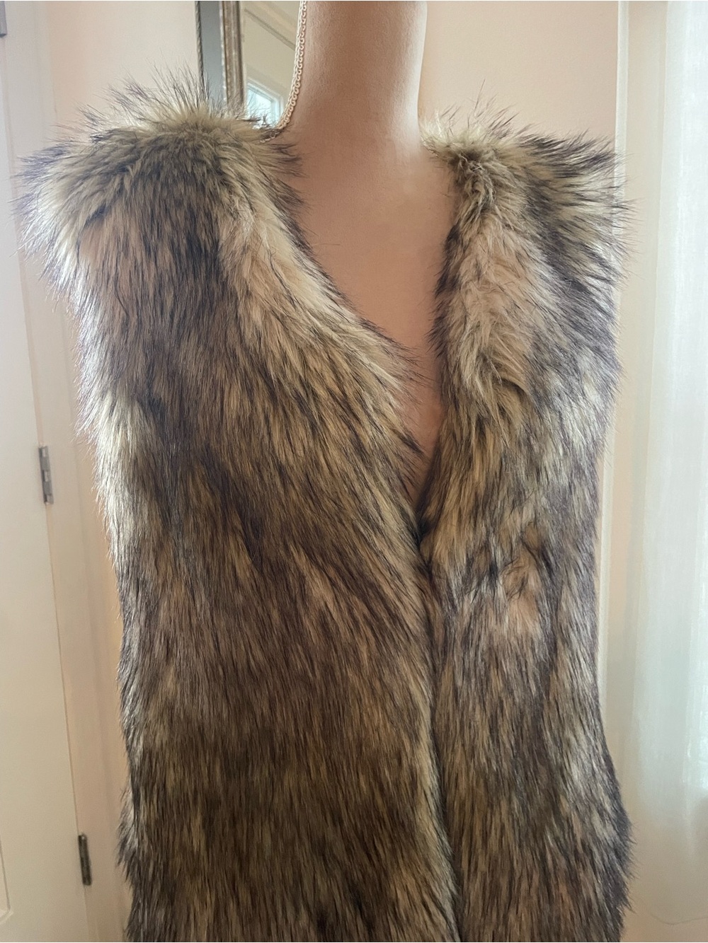 Mao’city Faux Fur Vest in Natural Brown Tones - Women's Outerwear, Large